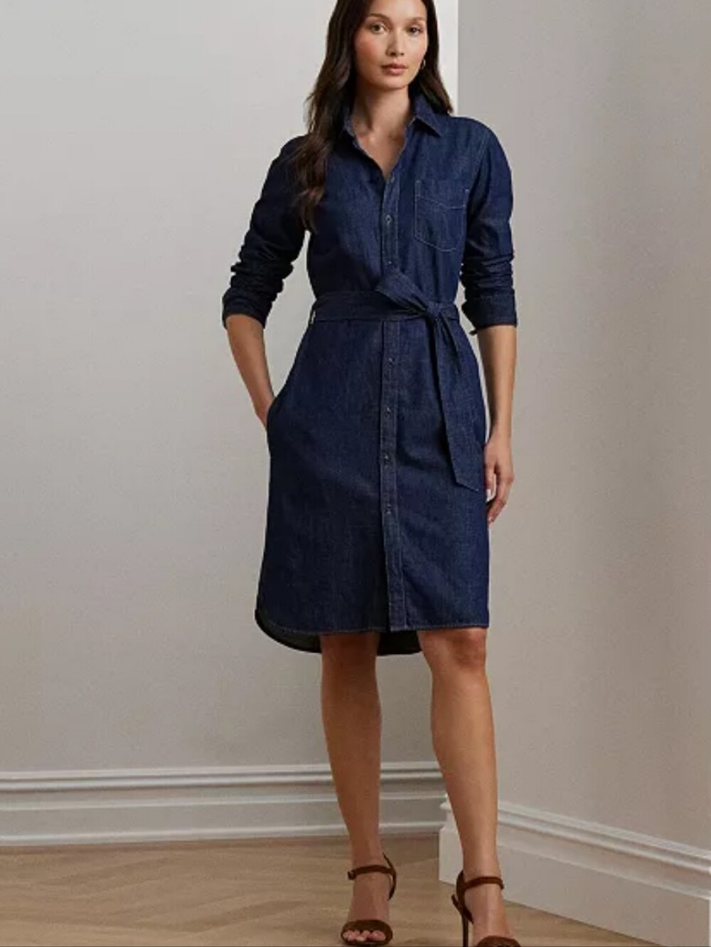 Lauren Ralph Lauren Black Label Belted Denim Shirtdress New Small